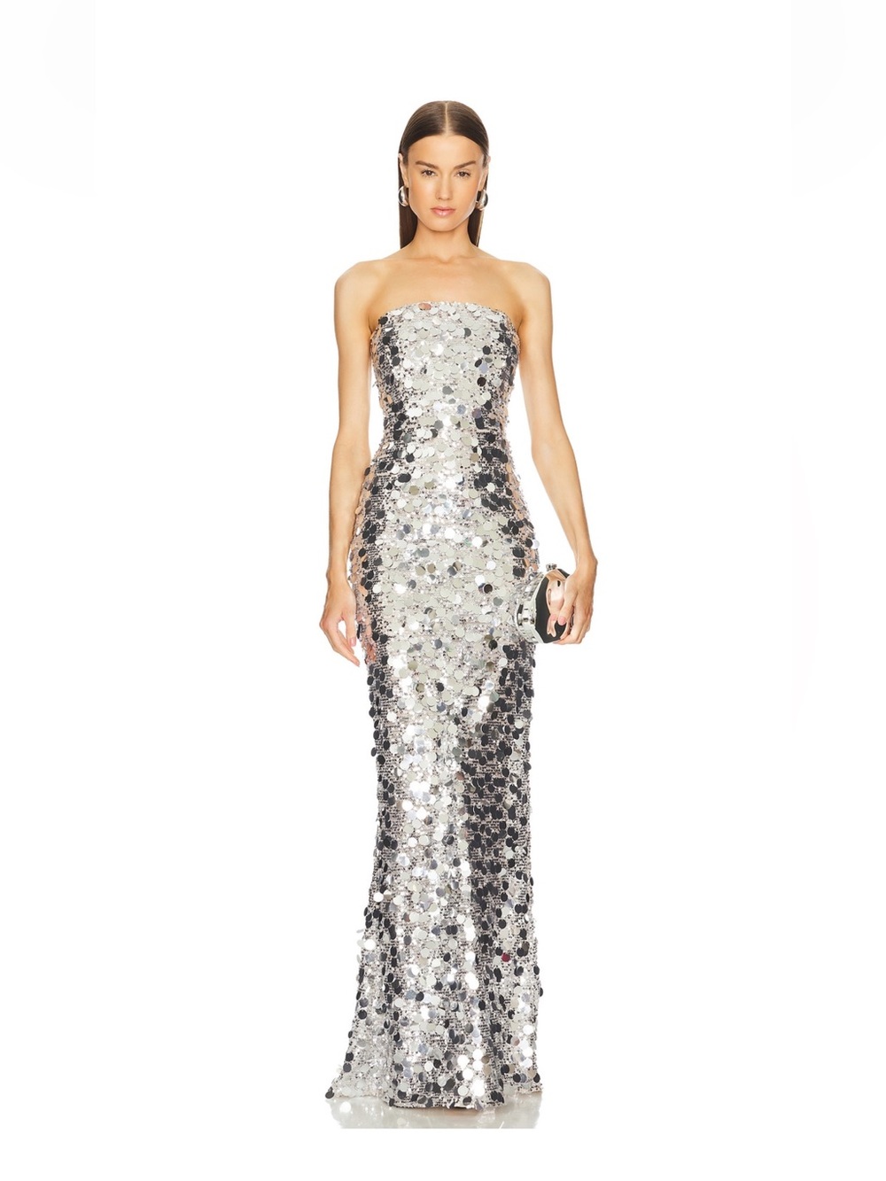 Bronx and Banco FARAH Silver Sequin Strapless Gown